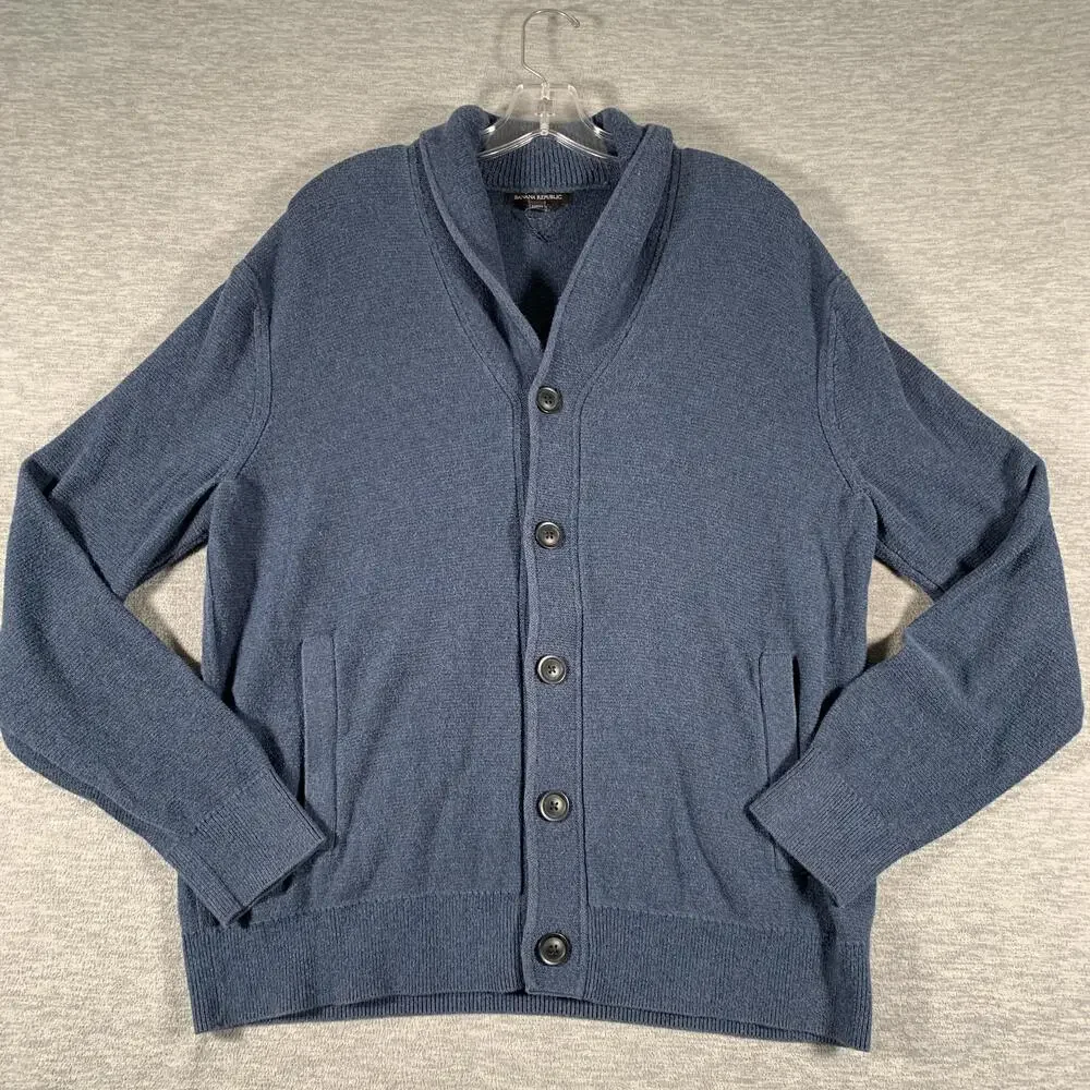 Banana Republic Sweater Mens Large Blue Shawl Collar Button Cardigan Cotton